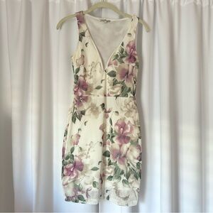 Charlotte Russe White & Purple Floral Bodycon Sleeveless Dress Size Small